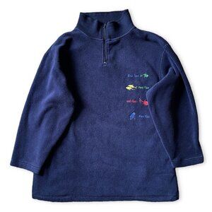 Dr. Seuss Brand 1/4 Zip Sweatshirt Adult Men Sz XL Blue Fleece One Fish Vintage